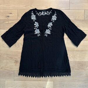 Forever 12 Black Embroidered Beach Coverup